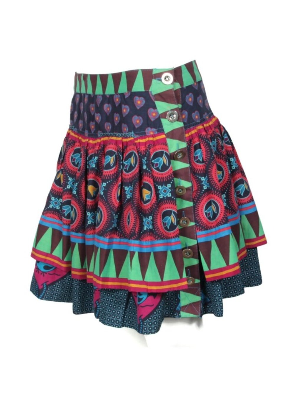 Marc Jacobs Floral Heart Bird Geo Mod Tiered Pleated Skirt Silk Cotton sz 6 /515